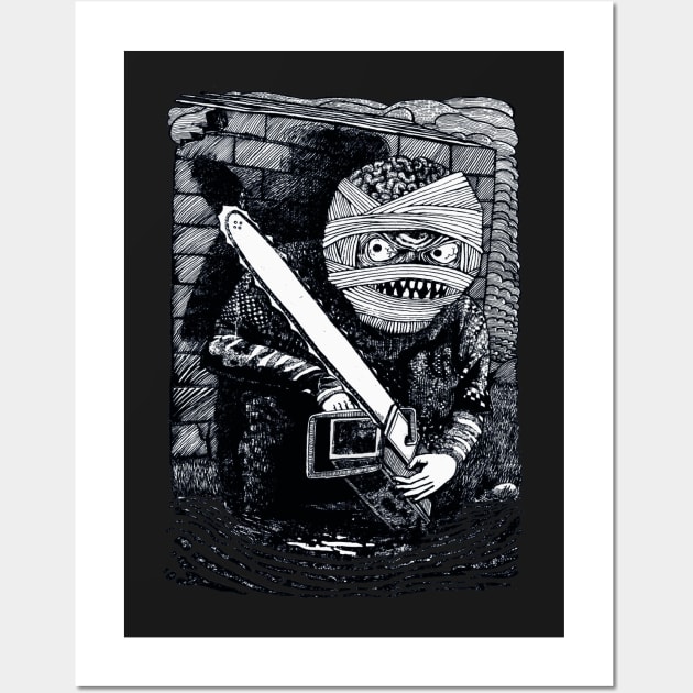 CHAINSAW MUMMY BW Wall Art by miskel